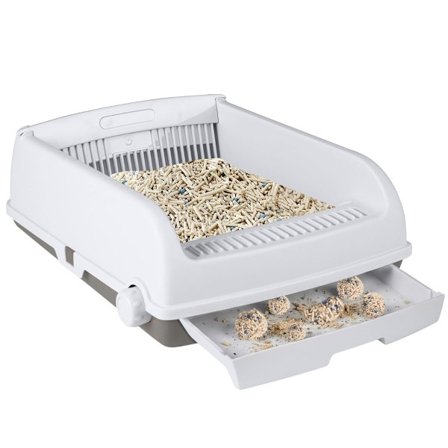 Halvautomatisk kattlåda med låda och skopa