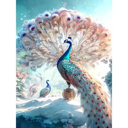 30x40cm, 5D timanttimaalaus valkoinen höyhenpeite pavon rhinestone emb