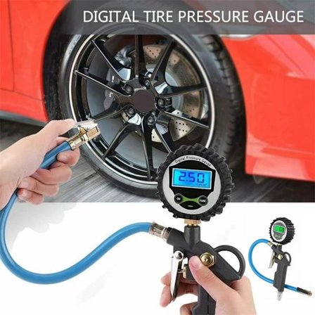2 i 1 Digital Däckpump & Däcktrycksmätare med LCD Skärm för Bilar Motorcyklar Cyklar Däcksättningsverktyg