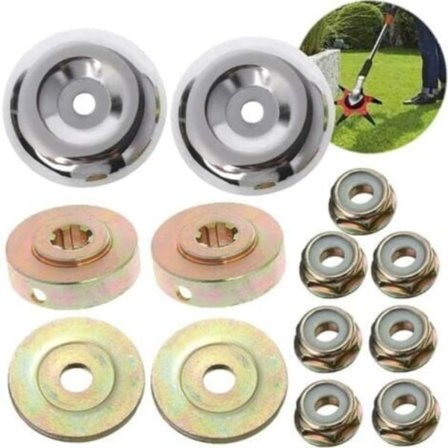 Kit med 8 universella trimmerhuvuden med 5 M10x1,25-muttrar för grästrimmer.