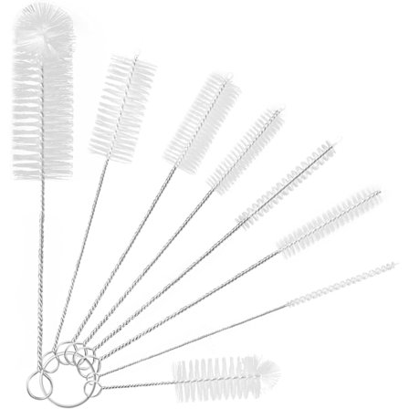 Lille Flaskebørstesæt, 8 stk. Nylon Sugerørsrenser Rørbørster til Vask af Vandflasker med Smal Hals, Krukker, Tud på Tekande