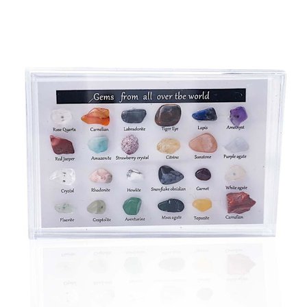 24 st Healing Crystals Set för Nybörjare, Chakra Crystals Kit 7 Chakra Stenar Set, svart Turmalin Kristaller