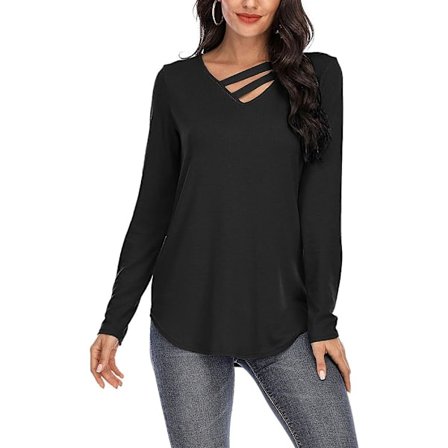 Naisten lyhythihainen/pitkähihainen V-aukkoinen löysä tunika, epäsäännöllinen helma