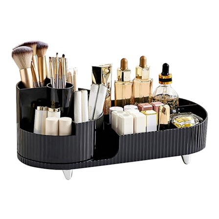 Makeup Storage Organizer Stor Kapacitet Perforering Fri Roterbar Skiljevägg Kosmetisk Förvaringslåda Svart