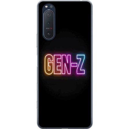Yhteensopiva Puhelinkuori Sony Sony Xperia 5 II Neontext Gen Z värikkäässä valossa tummaa taustaa vasten modernissa digitaalisessa tyyliissä
