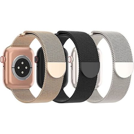 3-pack nätverksmetallband kompatibla med Apple Watch-band 38 mm 40 mm 41 mm 42 mm 44 mm 45 mm 49 mm, magnetisk ögla i rostfritt stål