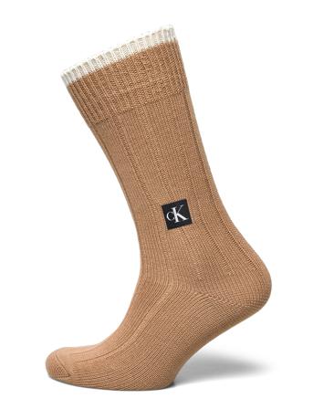 Ckj Men Sock 1P Icon Patch Underwear Socks Regular Socks Beige Calvin Klein