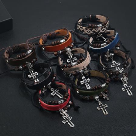 9 stk flettet skinnarmbånd for menn og kvinner mansjett armbånd