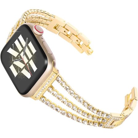 Kompatibel med Apple Watch-armband 42mm 44mm 45mm 49mm, damarmband med glittrande kristaller, ersättningsarmband i guld 42/44/45/49MM