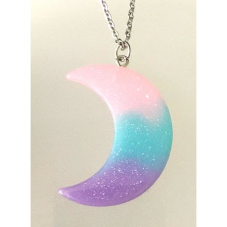 Necklace - Crescent Moon - Acrylic - Pink/Blue/Purple