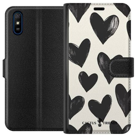 Kompatibelt Lommeboketui til Xiaomi Xiaomi Redmi 9A Cactus and Friends - Bold Black Love Pattern