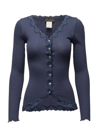 Silk Cardigan W/ Lace Strikkegenser Cardigan Blå Rosemunde
