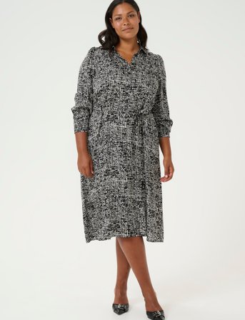 Kaffe Curve Kcshana Shirt Dress Printed - Black - 48