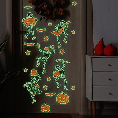 Lysende Skjelettgresskar Halloween Dekorasjon Veggklistremerke Stue Soverom Bakgrunn Veggklistremerke