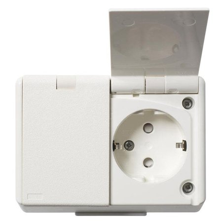Elko EKO04322 Stikkontakt jordet, 2-veis, med selvlukkende lokk, Strømbrytere & vegguttak