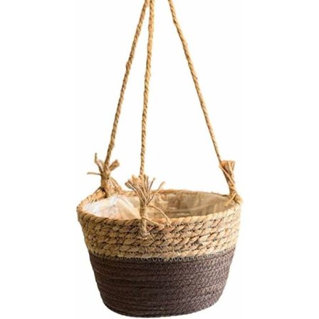 Jute Rep Hängande Blomkruka - Hopvikbar Sjögräs Makramé Korg