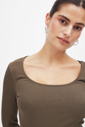 NA-KD Scoop Neck Ribbed Top - Basic toppe - Brun - S
