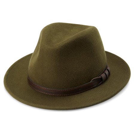 Pălărie Fedora Flavio Moda verde cu bor plat pentru bărbați - Pălării fedora