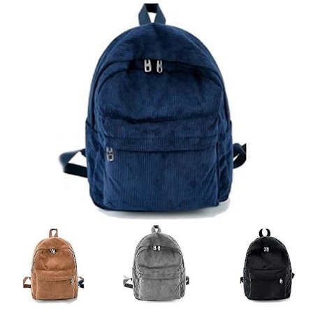 Reppu Corduroy Olkalaukku Yhden Olan Vetoketjullinen Laukku College-tyylinen Koululaukku 1 kpl - Väri: Tummansininen