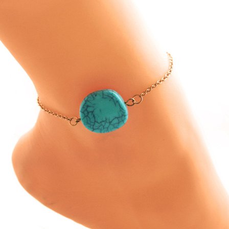 Kedja Fotled Armband Fotlänk Turkos GULD/SILVER