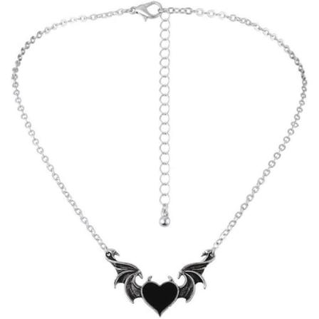 Men Vintage Black Love Pendant Halskjede for Kvinner Bat Wing Halskjeder Halloween Party Luksus Punk Smykker Mote Gave
