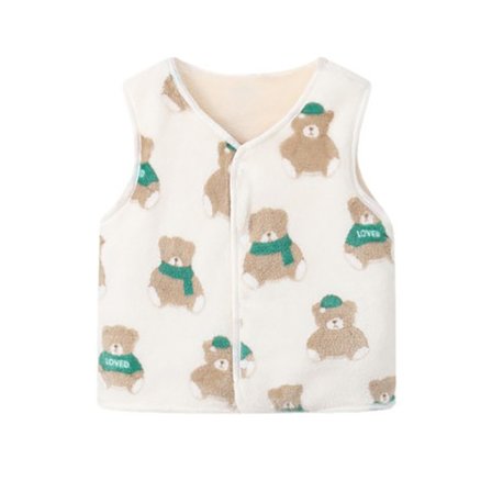 Lasten talvi liivi pitää lämpimänä sarjakuva karhu kuvio kaksoiskerrokset paksuuntunut fleece liivi kylmille päiville valkoinen 100cm