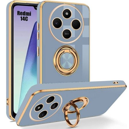 Cover til Xiaomi Redmi 14C - Silikonebeskyttelse mod ridser med roterende 360° ring blå