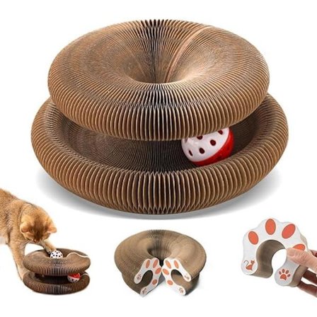 Foldbar kradsemåtte til katte med bold og klokke – Magnetisk design, flere former til leg
