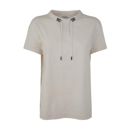 Brunello Cucinelli, Round Neck T-Shirt With Detail Beżowy, Kobieta, Rozmiar: L