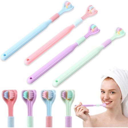 4-pakning 3-sidig tannbørste for voksne, fargerikt 3-sidig tannbørstesett med myk bust, trippelhodet tannbørste for dyp rengjøring