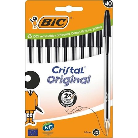 Kuulakärkikynä - BIC - Cristal Original - 10 kappaleen pakkaus - Musta - Ohut kärki
