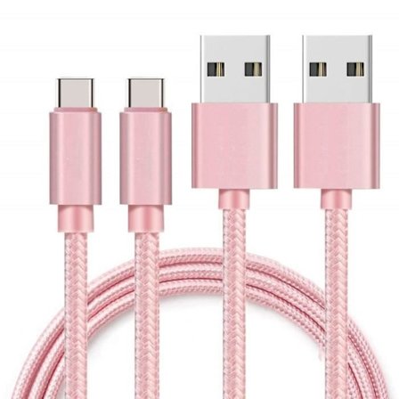 USB-C-kabel för Honor 10X Lite - Honor 9X - Honor 8A - Rosa vävd nylon 1 meter [SATS 2] Phonillico