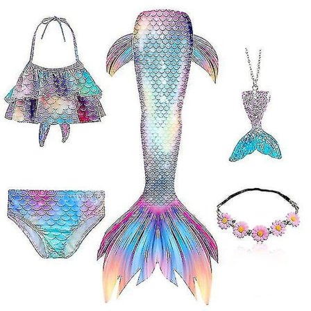 5 kpl / setti Tyttöjen Merenneito Pyrstö Uimapuku Lapset Merenneito Ariel Cosplay Puku Fantasia Ranta Bikini