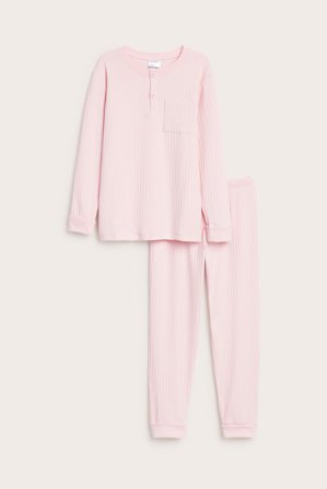 Kappahl | Langermet ribbestrikket pyjamas | Rosa