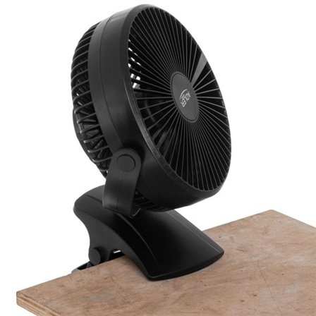 Genopladelig ventilator med klips - 3000 mAh, 360° rotation, USB-C-opladning - Svart