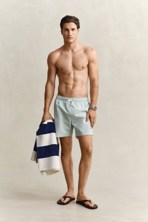 GANT Herren Gestreifte Seersucker Badeshorts (L) Blau