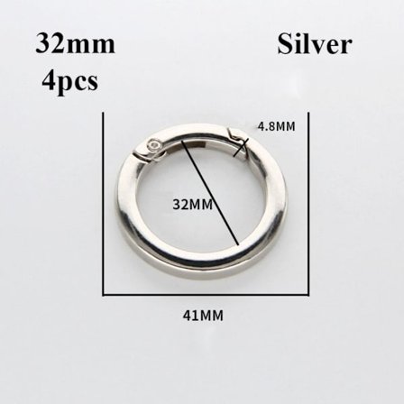 4 stk. Fjær O-ring Spenner Karabinkrok SØLV 32MM