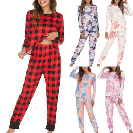 Kvinnor Crew Neck ounge Set Tie Dye Nightwear