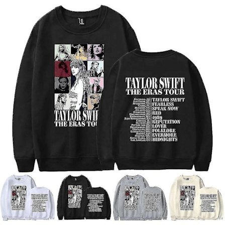 Taylor Swift The Eras Tour Trykt Unisex Sweatshirt Langærmet Rund Hals Afslappet Løs Pullover Toppe, 2XL, Sort