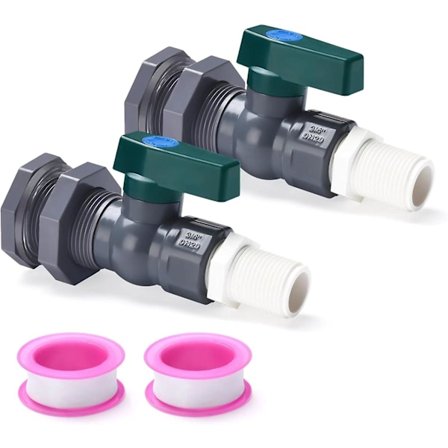 Regntunna Kran, PVC Vattentunna Avledningskit med Skottgenomföring Slang Kran Adapter 2-pack