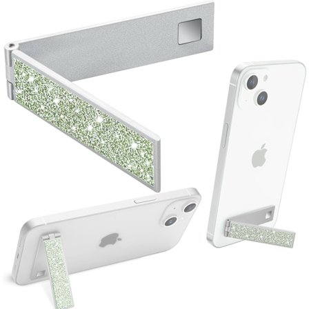 Glitterende Lysegrønt Mini Telefonstativ, Foldbart Usynligt Bærbart Mobiltelefonstativ i Metal til Skrivebord