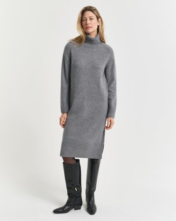 GANT Damen Rollkragenkleid mit Strickdetails (XS) Grau