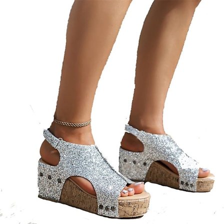 Sandaler Dam Tjocka Sulor Retro Sandaler Dam Pailletter Nitar Kardborre Sandaler
