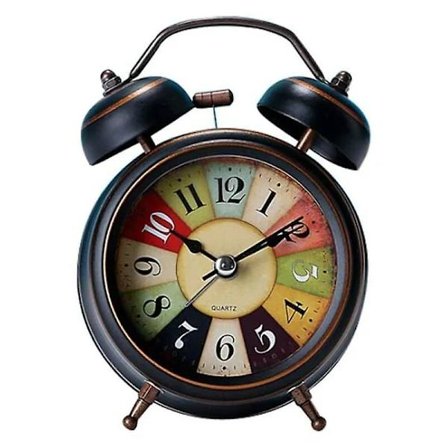 Stille analog vekkerklokke, tikker ikke for soverom, vintage design, batteridrevet, dobbel kvartsklokke