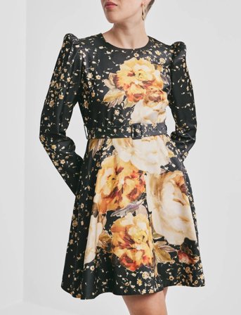 by Ti Mo Tailored Satin Belt Dress - Black - L