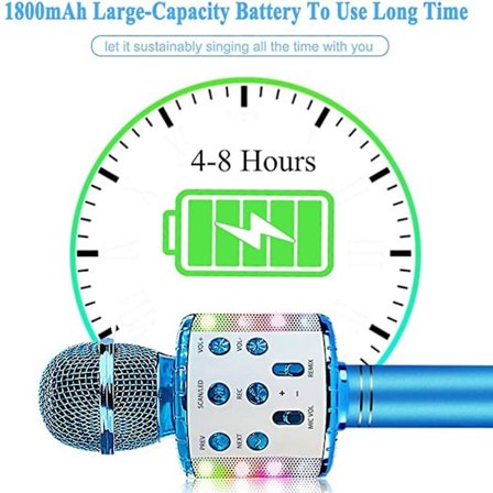 4 I 1 Bluetooth Karaoke Mikrofon Bærbar Højttaler Håndholdt Ktv-afspiller til hjemmet med optagefunktion & Led lys til børn legetøj