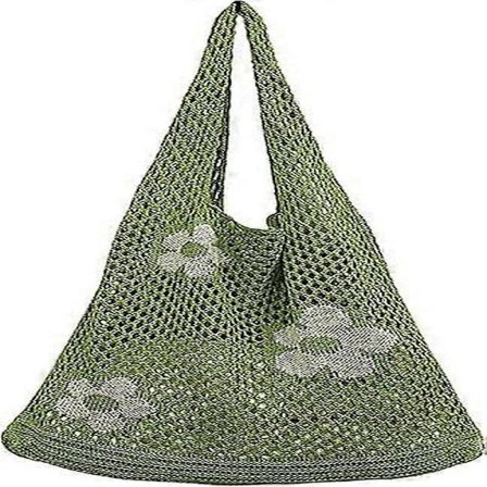 Hæklede håndtasker til damer, sommerstrand vævede tasker boho strikkede skuldertasker blomster shopping rejser afslappede punge til festivaler