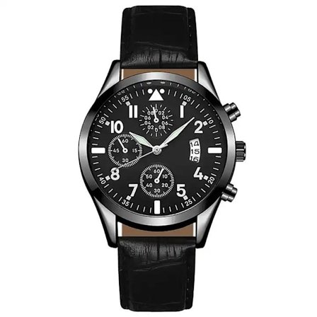 Detaljrik herrklocka med datum + läderband - Välj färg