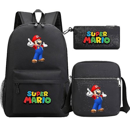 Super Mario Ryggsekk - Tenåringsjenter Gutter - Kawaii Student Vanntett Canvas Skolevesker - 3 stk Laptop Mochilas Ryggsekker