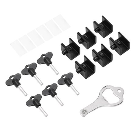 6 sett skyvbarnssikkerhetslås i aluminiumlegering, stabil vertikal horisontal skyvedørsstopper med bufferpute og nøkkel